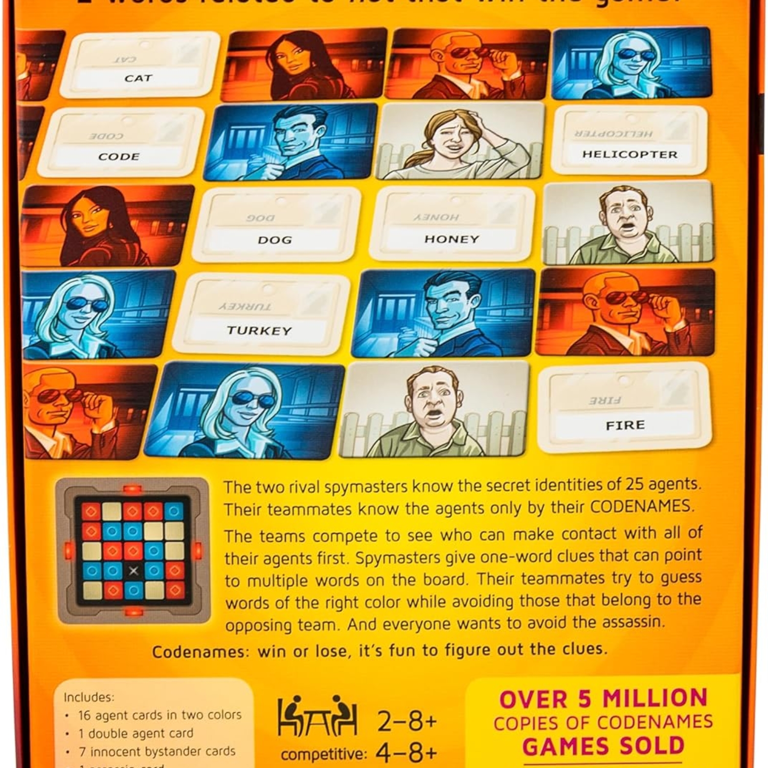 A group of adults and teens laughing and having fun while playing Codenames at a party.