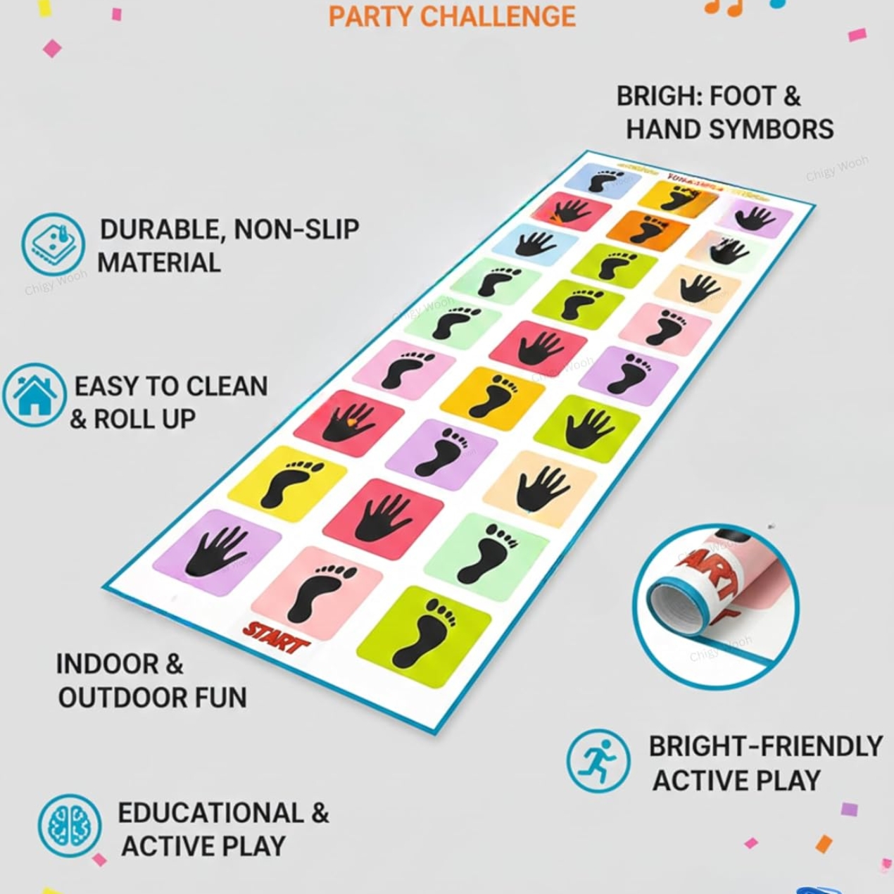 3 by 1 hopscotch mat for kids outdoor play with colorful numbered squares