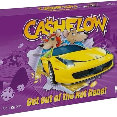 The Cash Flow (get out of the rat race) board game box and financial tracking sheets from Boards Games & Cards.