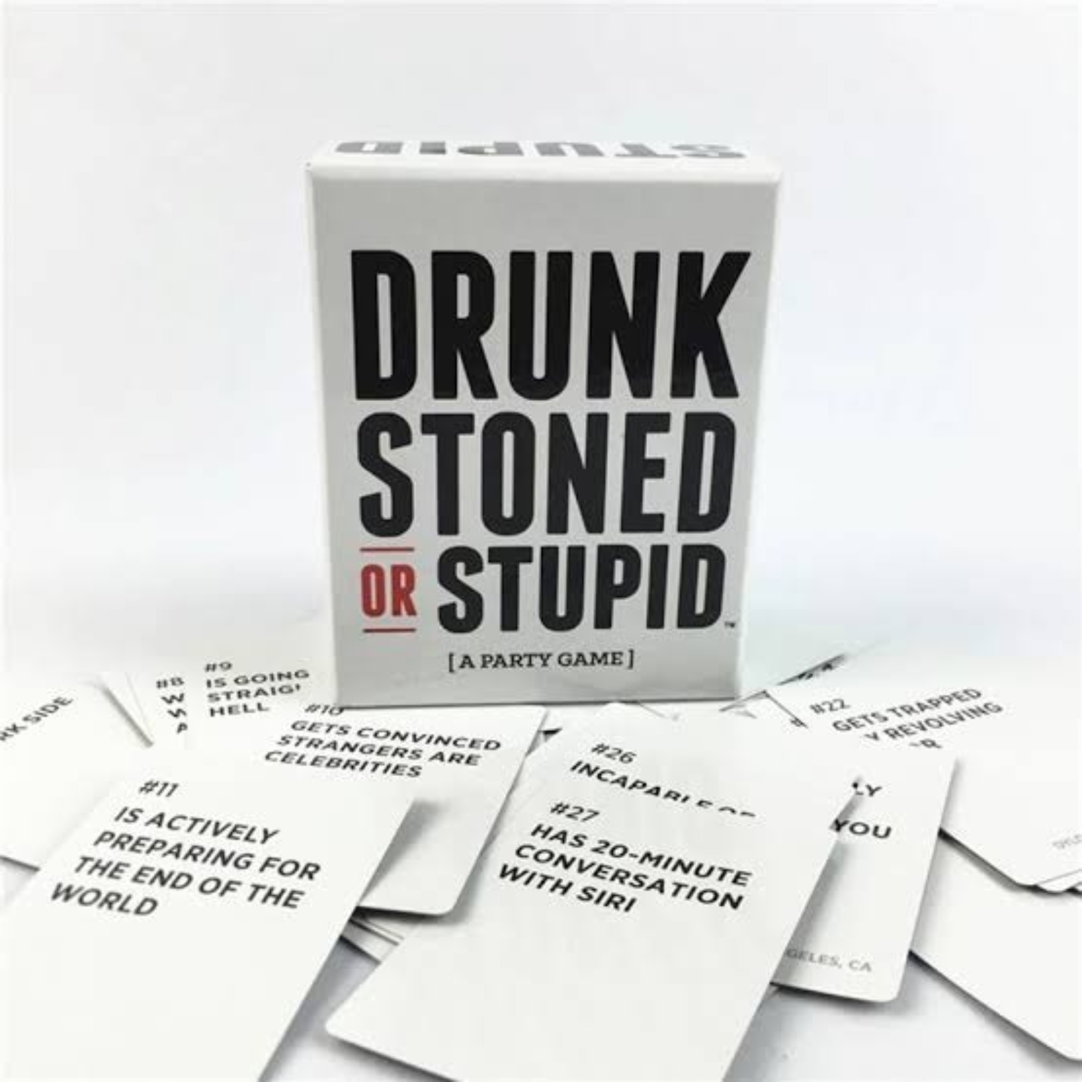 Retail packaging of the Drunk stoned or stupid game, perfect for gift-giving and parties.