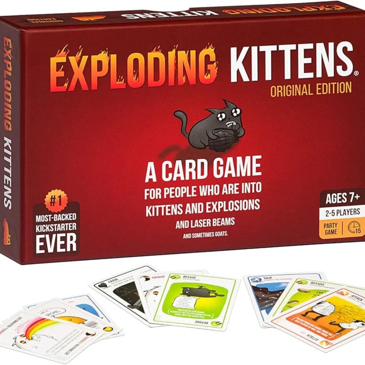 The Exploding Kittens card game box featuring the iconic red design from Boards Games & Cards.